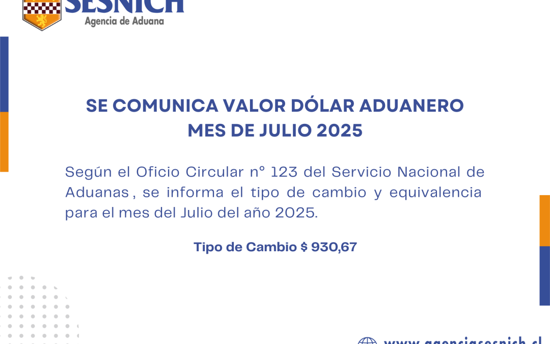 Dólar Aduanero Mes de Julio