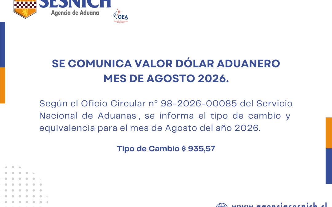 Valor Dólar Aduanero Mes de Agosto